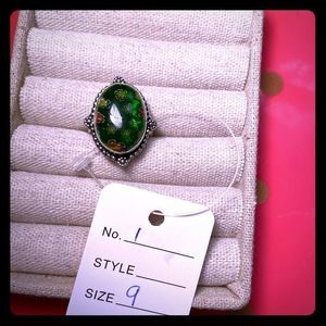 925 green stone ring